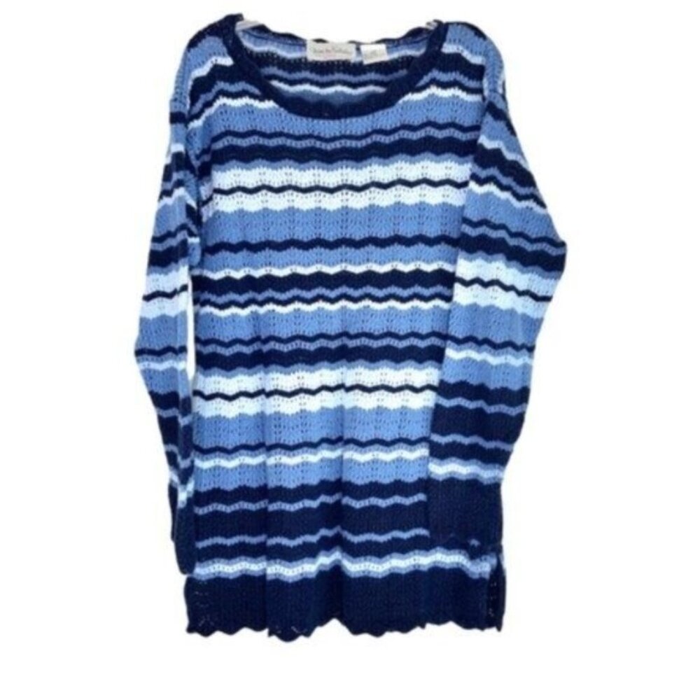 Vintage DVF Crochet Blue Stripe Pullover Oversized Sweater